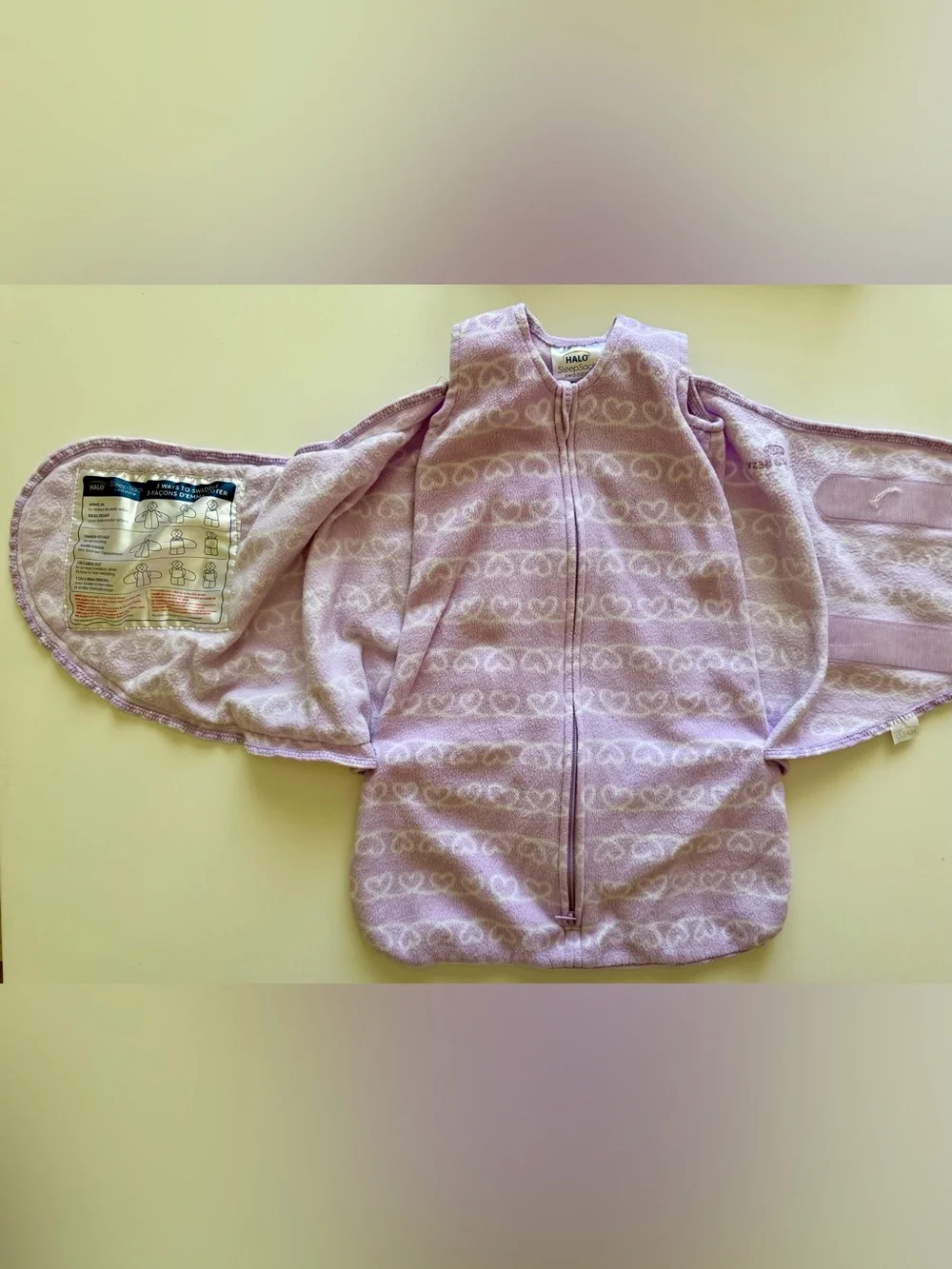 Halo Newborn 0-3 Months Swaddle Micro-Fleece TOG 3.0 Purple, White Hearts 💟